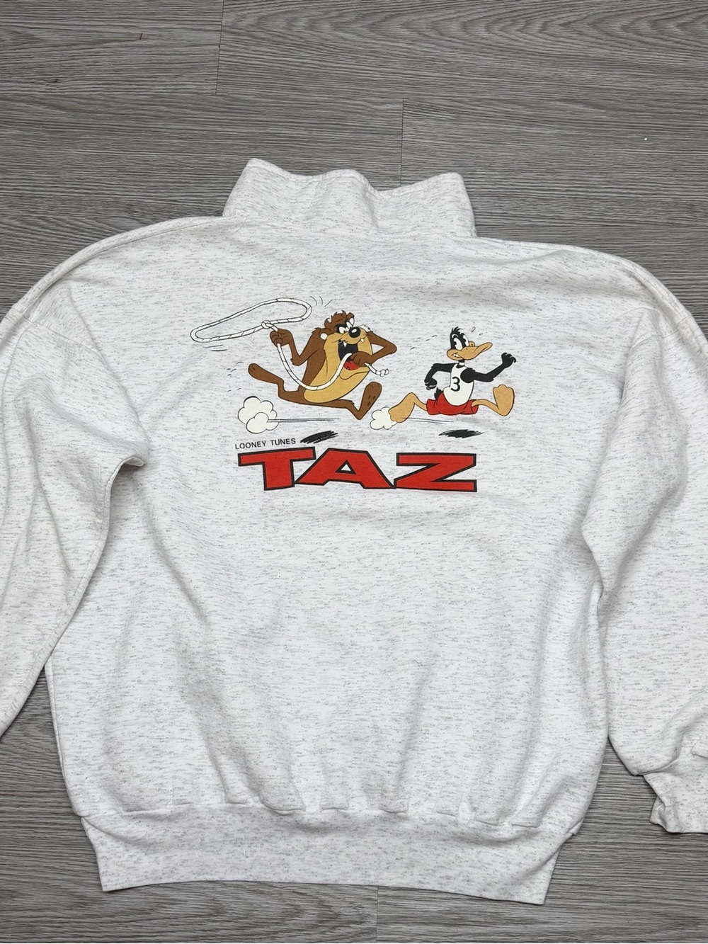 Vintage 90s Tasmanian Devil Looney Tunes Collar Sweatshirt Gray Men’s Sz XL Rare